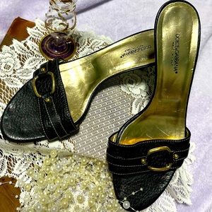 dolce & Gabbana simple gold n black mule.  Lower comfy heel simple gold buckle